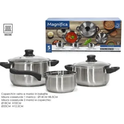 BATTERIA DI PENTOLE 5 PEZZI CUCINA MAGNIFICA IN ACCIAIO INOX CON FONDO FULL INDUCTION