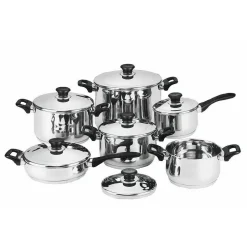 BATTERIA DI PENTOLE BAVARIA ANTIADERENTE 12 PEZZI IN ACCIAIO INOX 18/10 COPERCHI