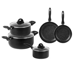 BATTERIA DI PENTOLE PADELLE DA 8PZ ANTIADERENTI IN ALLUMINIO MANICI IN BAKELITE INDUZIONE