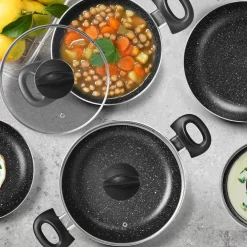 BATTERIA DI PENTOLE PADELLE DA 8PZ ANTIADERENTI IN ALLUMINIO MANICI IN BAKELITE INDUZIONE