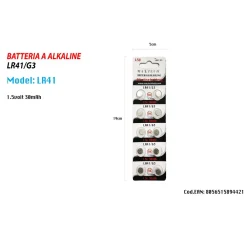 BATTERIE PILE ALKALINE LR41/G3 1.5V A BOTTONE PER OROLOGI TELECOMANDI MAXTECH LR41