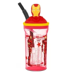 BICCHIERE CON CANNUCCIA INTEGRATA IRON MAN IN 3D CAPIENZA 360 ML PER BIMBI