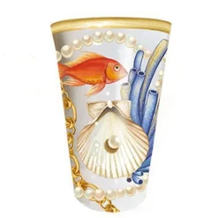 BICCHIERE DA TAVOLA CON CONCHIGLIE E CORALLI STILE MARINO TAZZA DRINK 8X13 CM