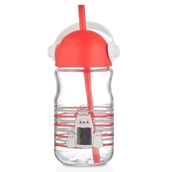 BICCHIERE IN VETRO CON CANNUCCIA BAMBINI CON COPERCHIO E MANICO COLORATO 370 CC