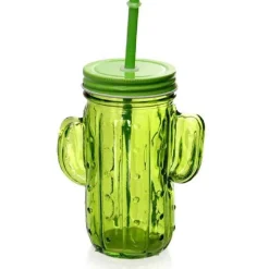 BICCHIERE PARTY CON CANNUCCIA COPERCHIO BIBITE CACTUS VETRO COLORATO 400ML 738142