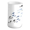 BICCHIERE PORTA SPAZZOLINO BIANCO CON PESCIOLINI IN CERAMICA ARREDO BAGNO 69876