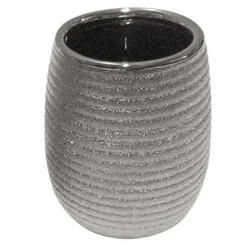 BICCHIERE PORTA SPAZZOLINI ACCESSORIO ARGENTO RIGATO MODERNO ARREDO BAGNO 59939