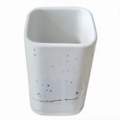 BICCHIERE PORTA SPAZZOLINI ACCESSORI BIANCO MACCHIATO MODERNO ARREDO BAGNO 59883