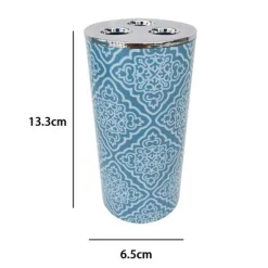 BICCHIERE PORTA SPAZZOLINO A 3 FORI ACCESSORIO BAGNO CELESTE CON MAIOLICHE 87027