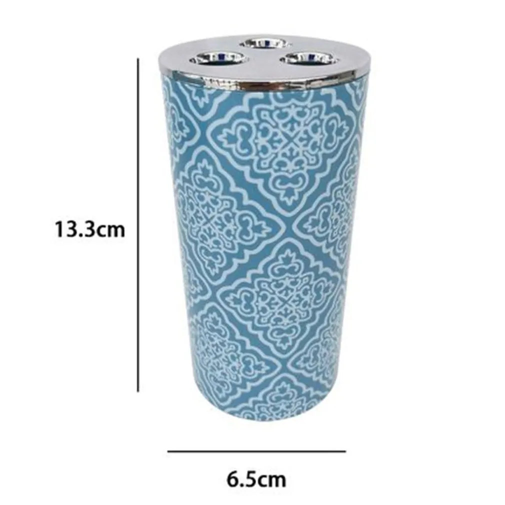 BICCHIERE PORTA SPAZZOLINO A 3 FORI ACCESSORIO BAGNO CELESTE CON MAIOLICHE 87027