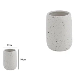 BICCHIERE PORTA SPAZZOLINI IN CERAMICA BIANCO EFFETTO PIETRA GRANITO BAGNO 87806