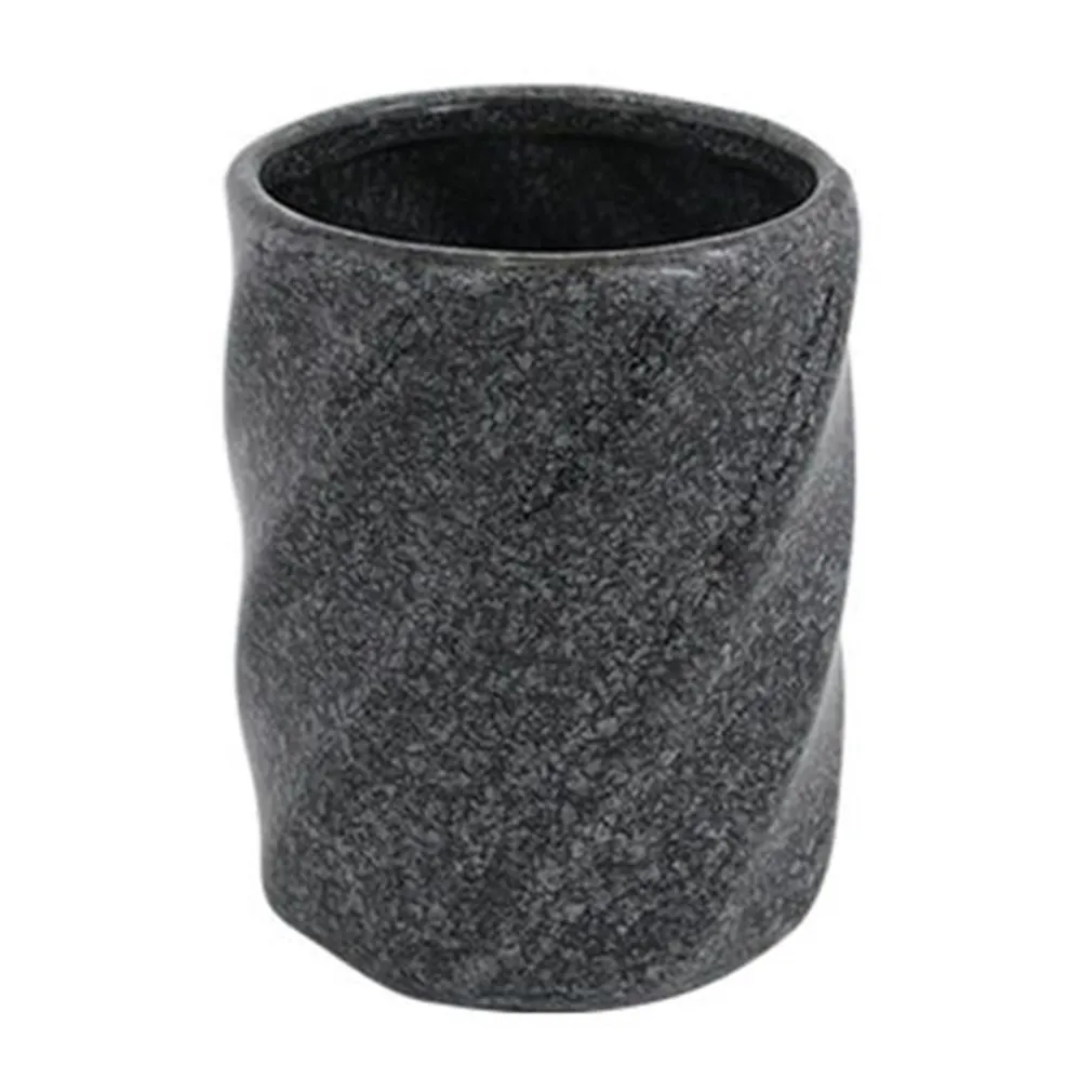 BICCHIERE PORTA SPAZZOLINI IN CERAMICA RIGATO MARMO NERO ACCESSORI ARREDO BAGNO 87795