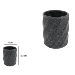 BICCHIERE PORTA SPAZZOLINI IN CERAMICA RIGATO MARMO NERO ACCESSORI ARREDO BAGNO 87795