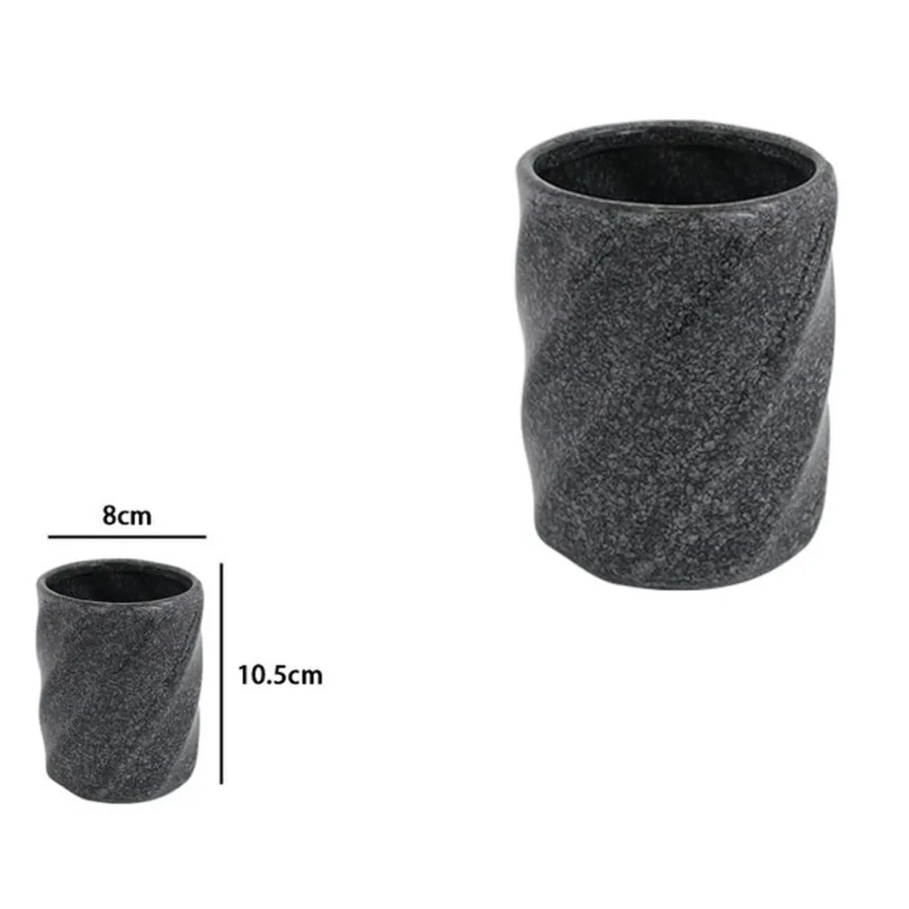 BICCHIERE PORTA SPAZZOLINI IN CERAMICA RIGATO MARMO NERO ACCESSORI ARREDO BAGNO 87795