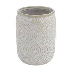 BICCHIERE PORTA SPAZZOLINI DENTIFRICIO ARREDO DA BAGNO BIANCO DESIGN ETNICO 87791