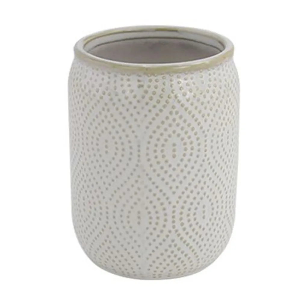 BICCHIERE PORTA SPAZZOLINI DENTIFRICIO ARREDO DA BAGNO BIANCO DESIGN ETNICO 87791