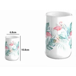 BICCHIERE PORTA SPAZZOLINO CON FENICOTTERI IN CERAMICA ACCESSORIO DA BAGNO 69959