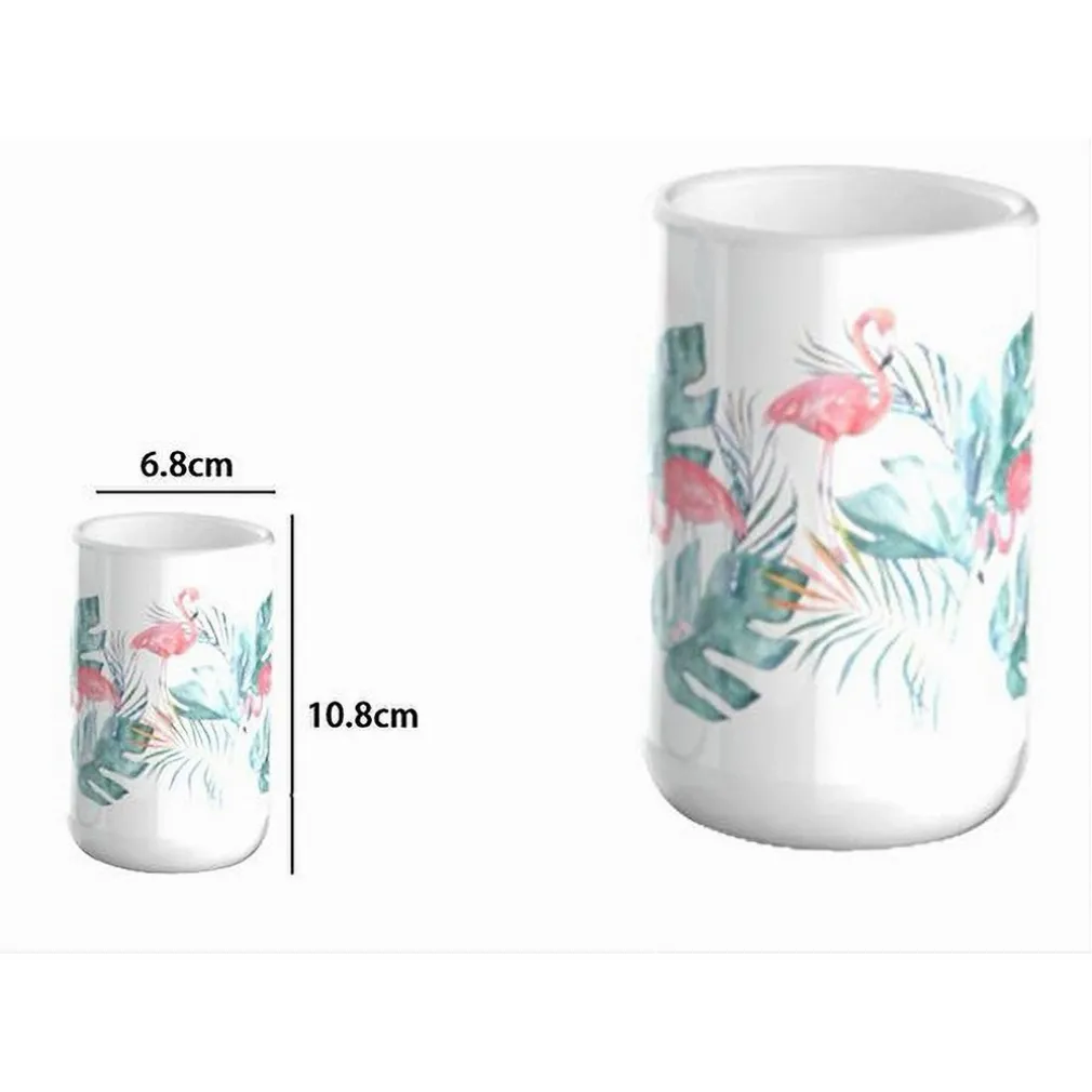 BICCHIERE PORTA SPAZZOLINO CON FENICOTTERI IN CERAMICA ACCESSORIO DA BAGNO 69959