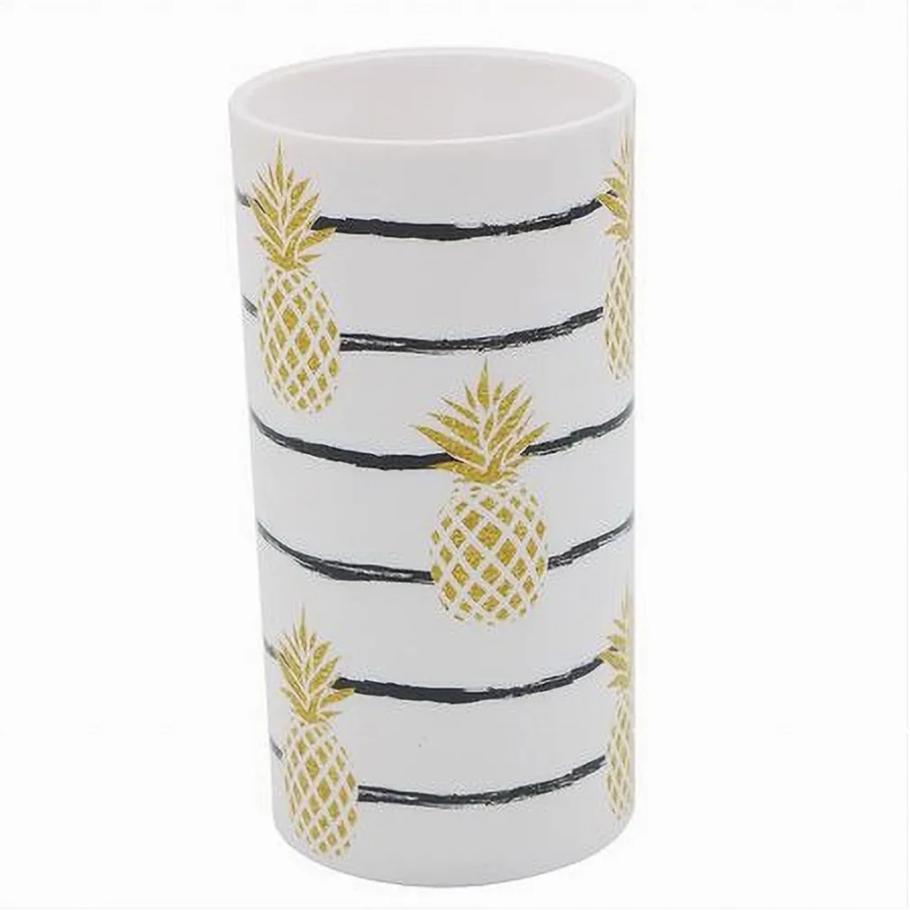 BICCHIERE PORTA SPAZZOLINO BIANCO CON ANANAS IN PLASTICA ACCESSORIO BAGNO 69758