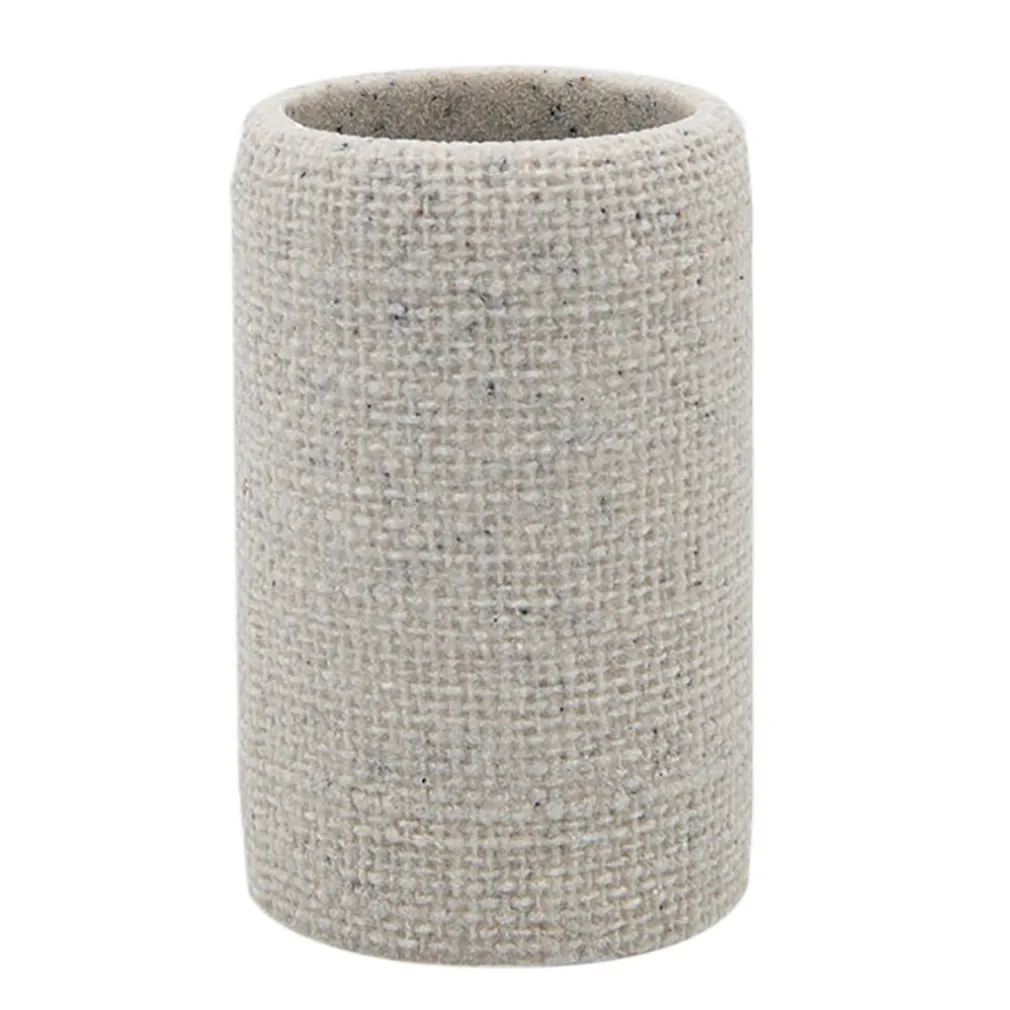 BICCHIERE PORTA SPAZZOLINI DENTIFRICIO EFFETTO TELA JUTA INTRECCIATO NATURALE BAGNO 87827