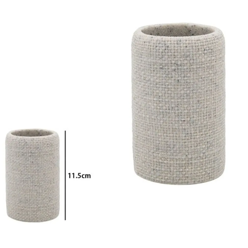 BICCHIERE PORTA SPAZZOLINI DENTIFRICIO EFFETTO TELA JUTA INTRECCIATO NATURALE BAGNO 87827