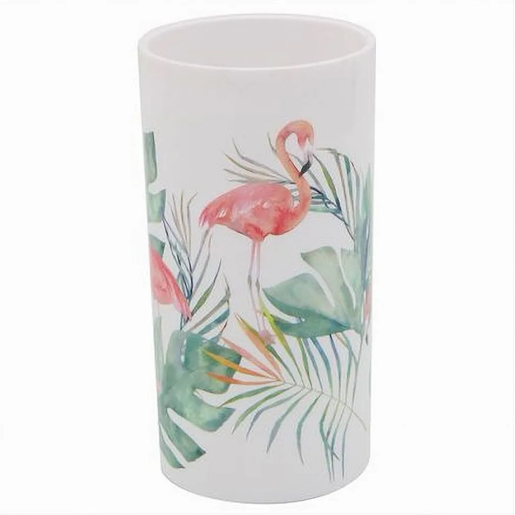 BICCHIERE PORTA SPAZZOLINO CON FENICOTTERI IN PLASTICA ACCESSORIO BAGNO 69964