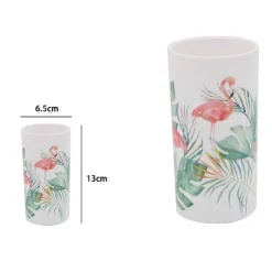 BICCHIERE PORTA SPAZZOLINO CON FENICOTTERI IN PLASTICA ACCESSORIO BAGNO 69964