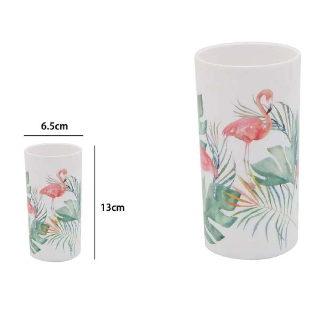 BICCHIERE PORTA SPAZZOLINO CON FENICOTTERI IN PLASTICA ACCESSORIO BAGNO 69964