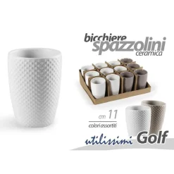 BICCHIERE PORTA SPAZZOLINI BAGNO 11 CM IN CERAMICA GOLF COLORI ASSORTITI 749612