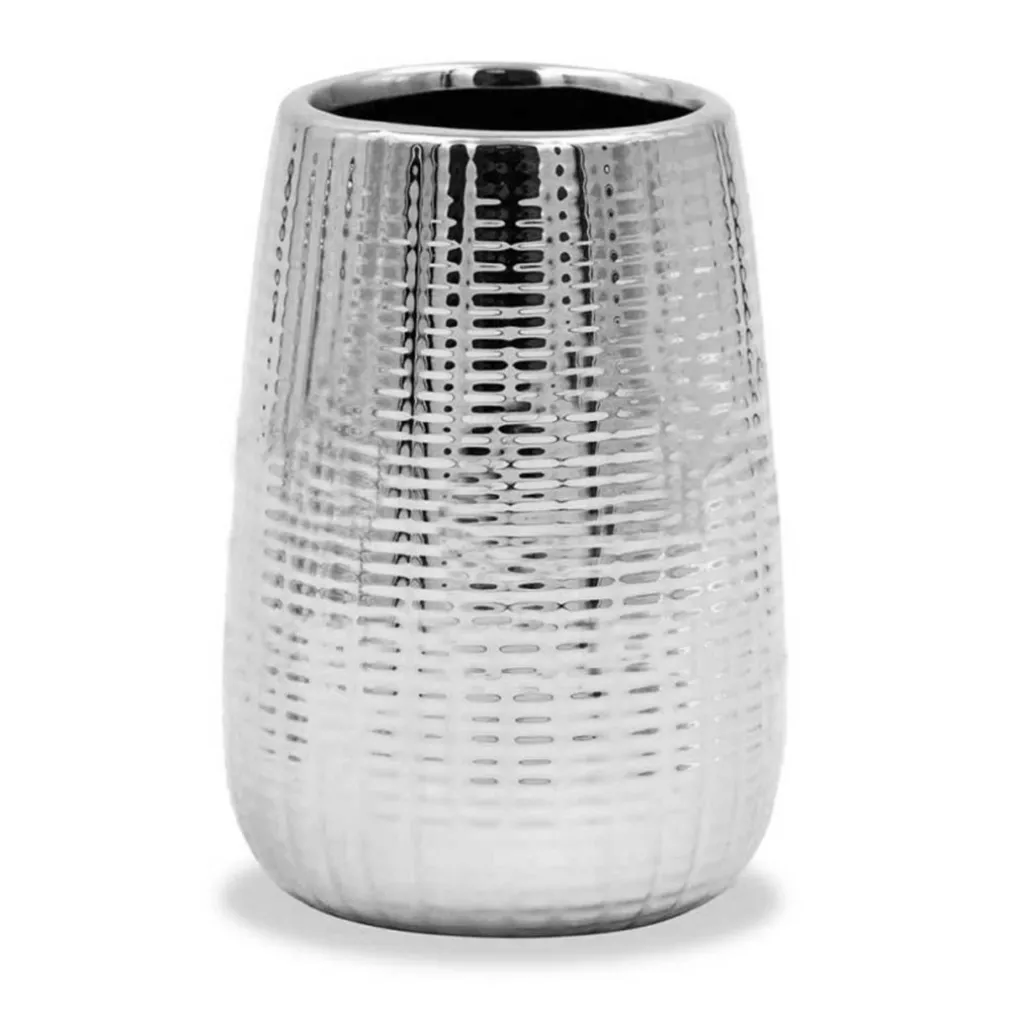 BICCHIERE PORTA SPAZZOLINI DA DENTI COLORE ARGENTO ACCESSORI ARREDO BAGNO 59923