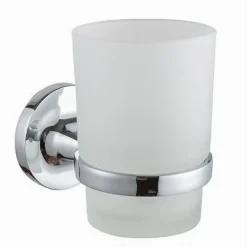 BICCHIERE PORTA SPAZZOLINO DA MURO IN ACCIAIO VETRO SATINATO ARREDO BAGNO 79804