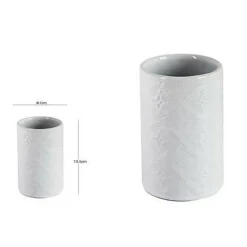 BICCHIERE PORTA SPAZZOLINI DENTIFRICIO BAGNO IN CERAMICA BIANCA DECORATA 10318