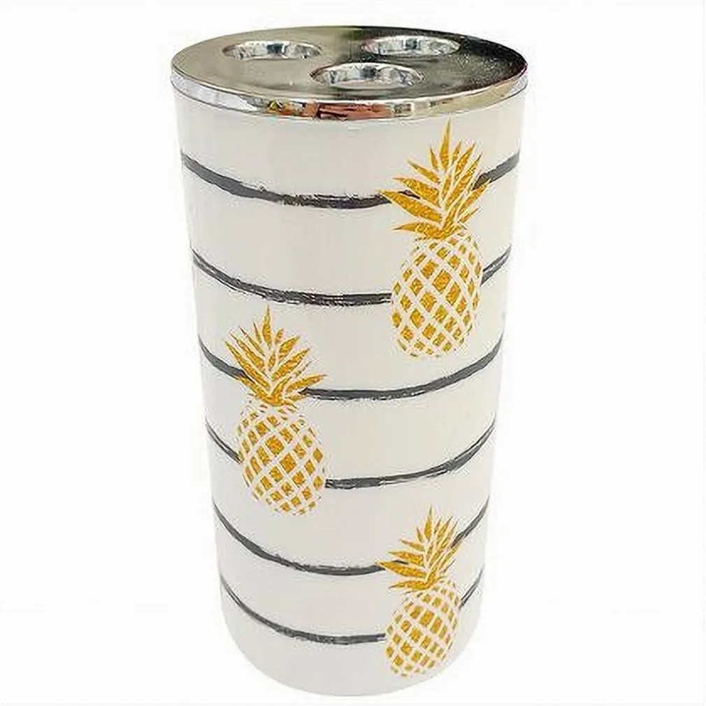 BICCHIERE PORTA SPAZZOLINO A 3 FORI CON ANANAS ACCESSORIO ARREDO DA BAGNO 69759