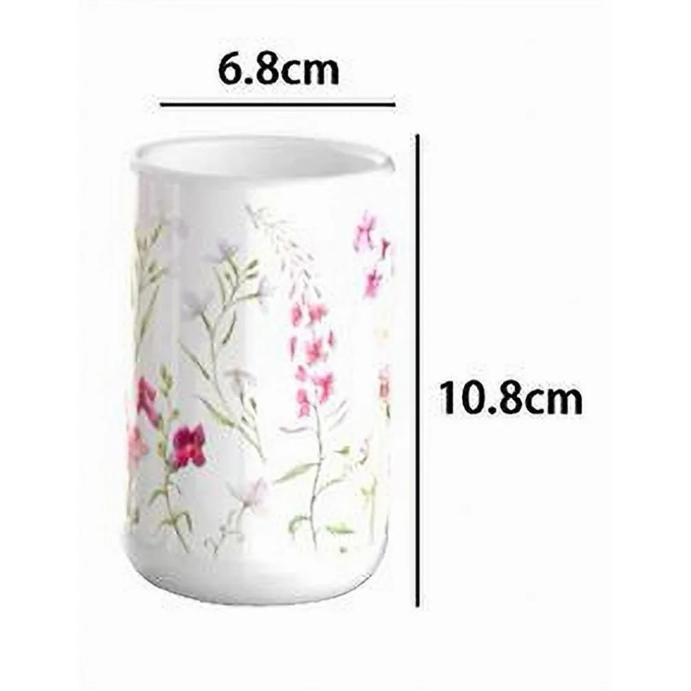 BICCHIERE PORTA SPAZZOLINO BIANCO CON FIORI IN CERAMICA ACCESSORIO BAGNO 69918