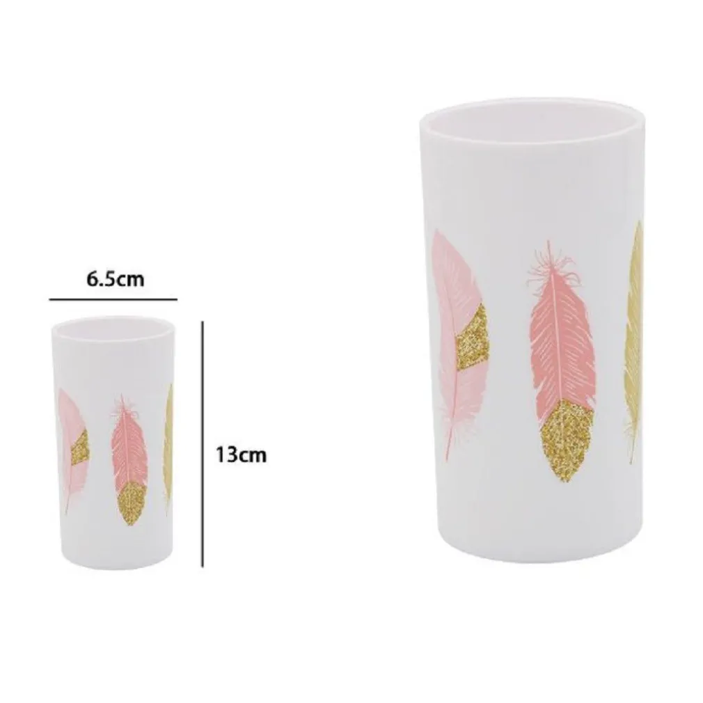 BICCHIERE PORTA SPAZZOLINO CON PIUME BIANCO IN PLASTICA ACCESSORIO BAGNO 69799