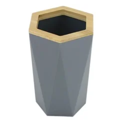 BICCHIERE PORTA SPAZZOLINI A CILINDRO ESAGONALE GEOMETRICO GRIGIO LEGNO DA BAGNO 10847