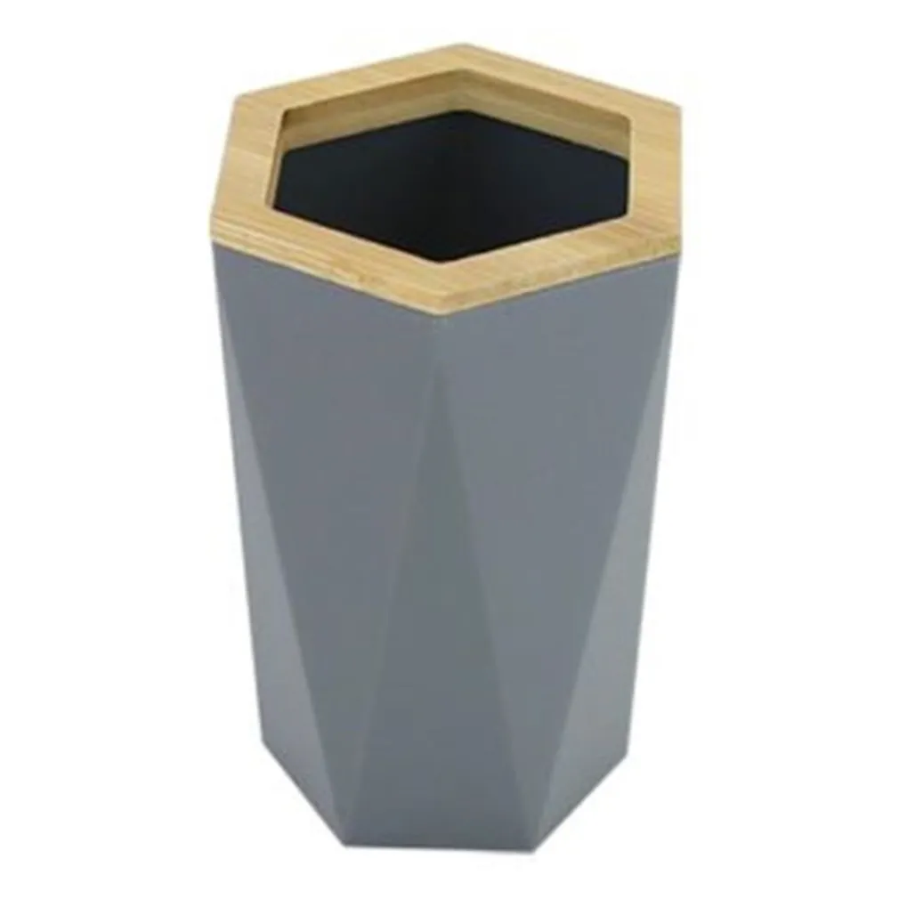 BICCHIERE PORTA SPAZZOLINI A CILINDRO ESAGONALE GEOMETRICO GRIGIO LEGNO DA BAGNO 10847