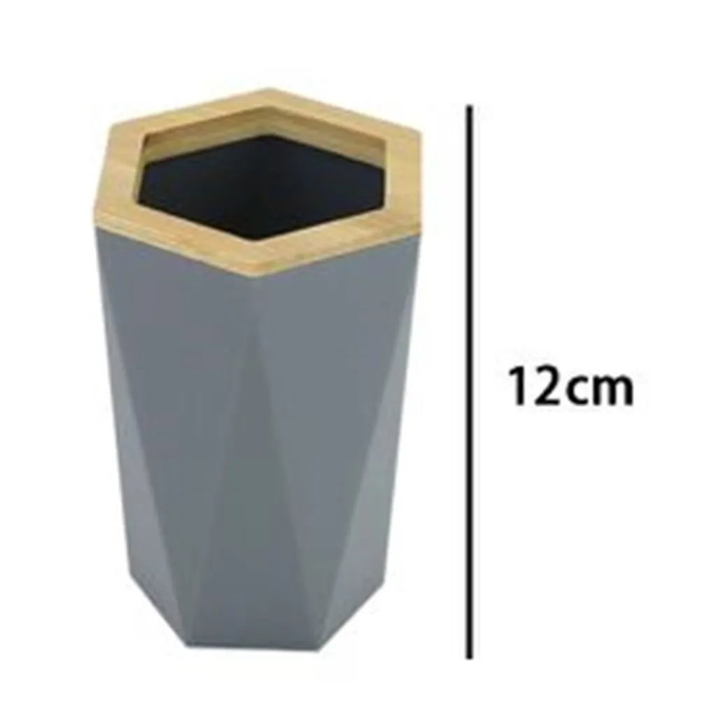 BICCHIERE PORTA SPAZZOLINI A CILINDRO ESAGONALE GEOMETRICO GRIGIO LEGNO DA BAGNO 10847