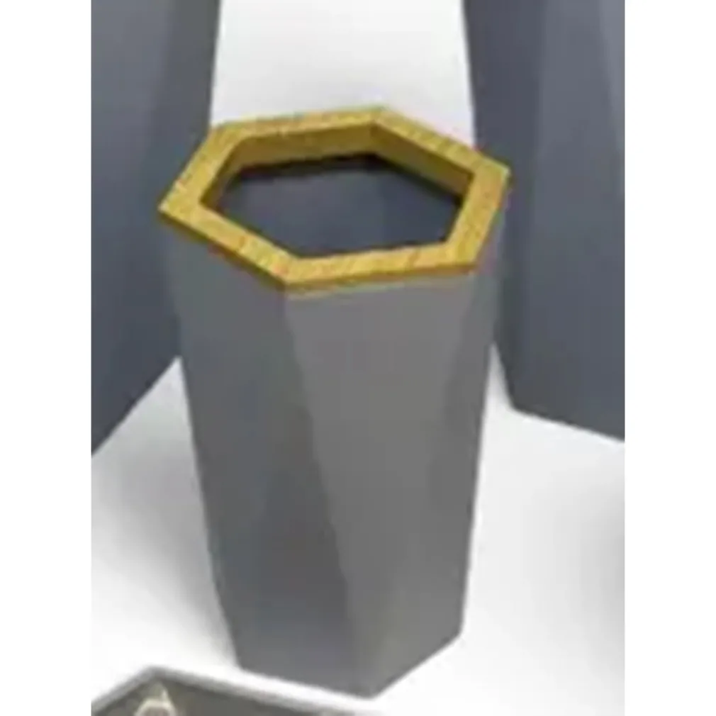 BICCHIERE PORTA SPAZZOLINI A CILINDRO ESAGONALE GEOMETRICO GRIGIO LEGNO DA BAGNO 10847