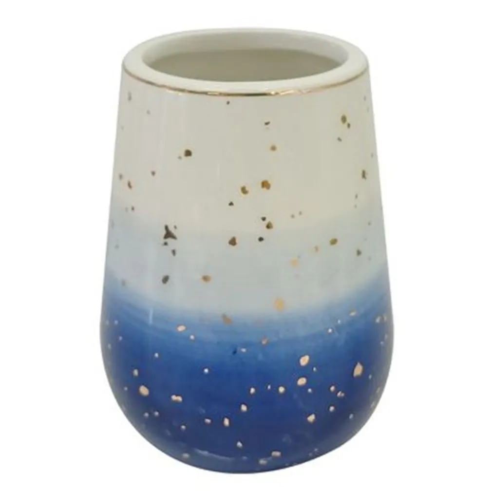 BICCHIERE PORTA SPAZZOLINI DENTIFRICIO BLU BIANCO ACCESSORI ARREDO BAGNO 79967