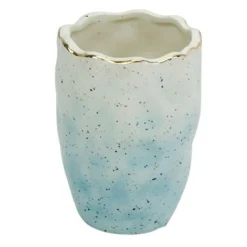 BICCHIERE PORTA SPAZZOLINI DENTIFRICIO BIANCO AZZURRO EFFETTO PIETRA BAGNO 79272