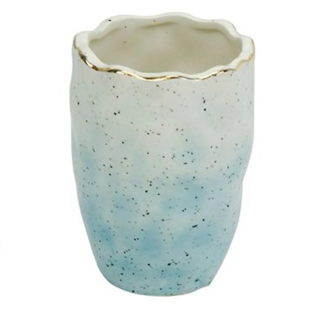 BICCHIERE PORTA SPAZZOLINI DENTIFRICIO BIANCO AZZURRO EFFETTO PIETRA BAGNO 79272