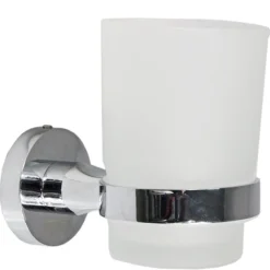 BICCHIERE PORTA SPAZZOLINO DA MURO IN ACCIAIO E VETRO FISSAGGIO CON VITI ARREDO