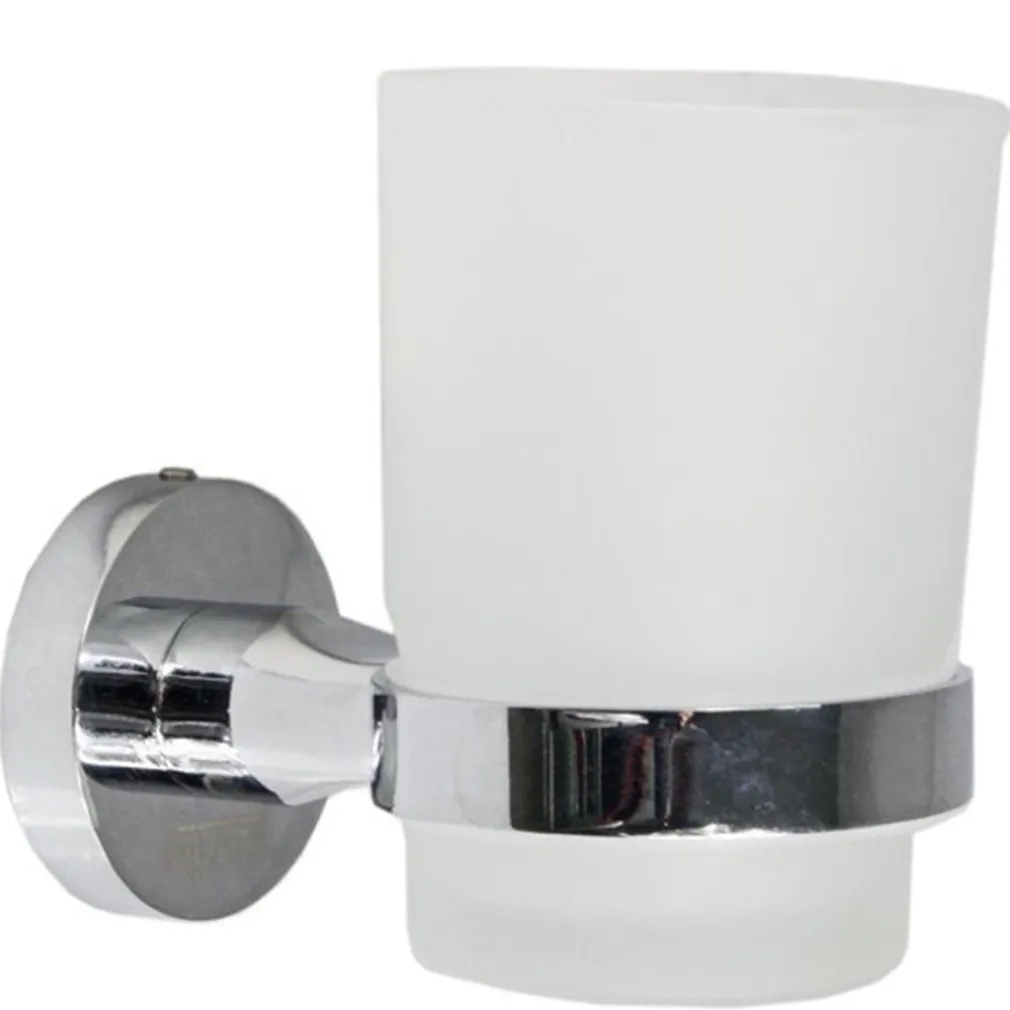 BICCHIERE PORTA SPAZZOLINO DA MURO IN ACCIAIO E VETRO FISSAGGIO CON VITI ARREDO