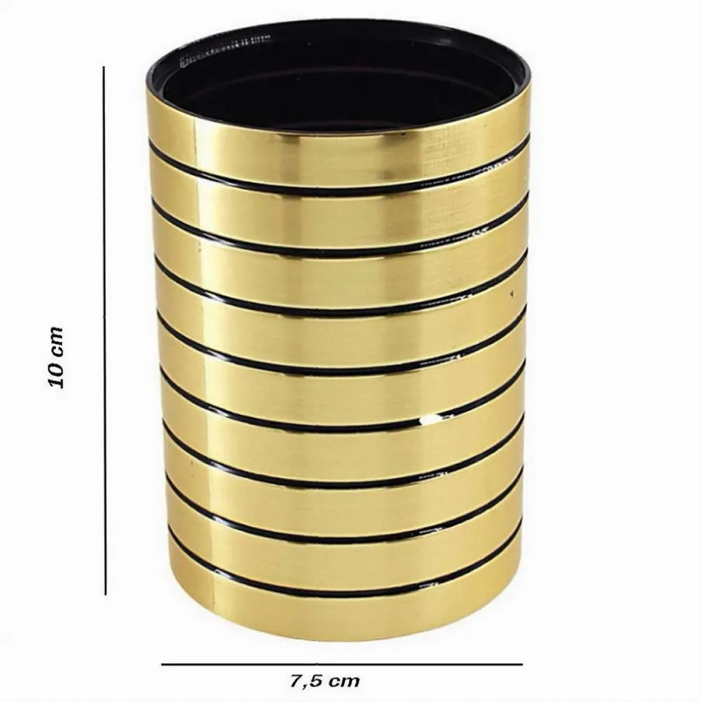 BICCHIERE PORTA SPAZZOLINI DA DENTI ORO A RIGHE STILE MODERNO ARREDO BAGNO 10386