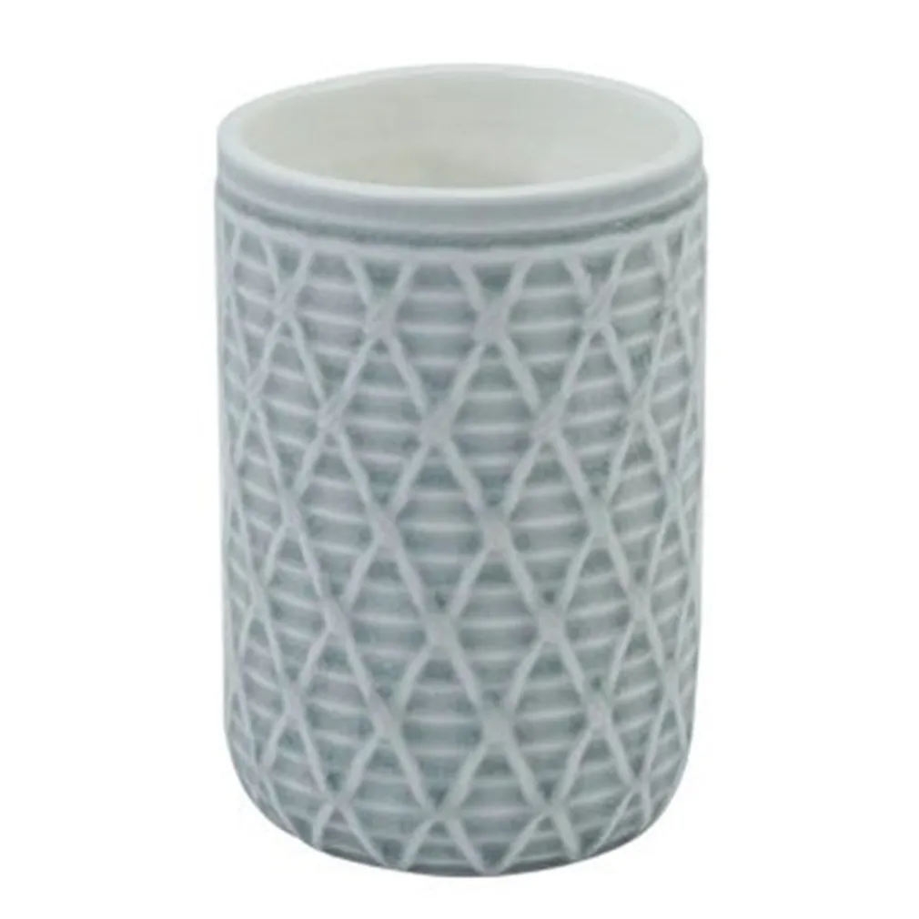 BICCHIERE PORTA SPAZZOLINI GRIGIO CON EFFETTO RETE ACCESSORIO BAGNO ARREDO 79279