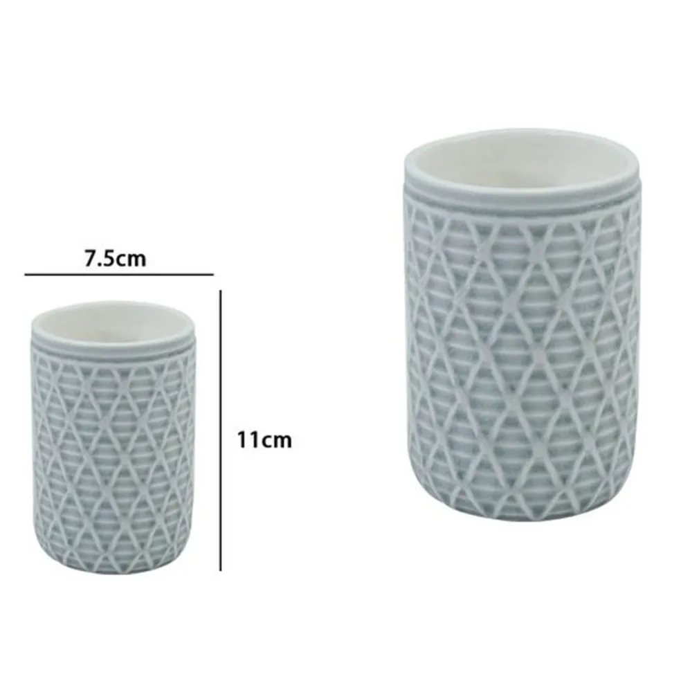 BICCHIERE PORTA SPAZZOLINI GRIGIO CON EFFETTO RETE ACCESSORIO BAGNO ARREDO 79279