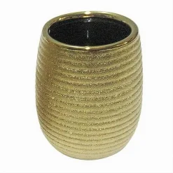 BICCHIERE PORTA SPAZZOLINI ACCESSORIO DORATO RIGATO MODERNO ARREDO BAGNO 59935