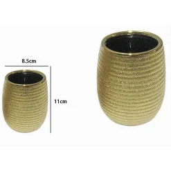 BICCHIERE PORTA SPAZZOLINI ACCESSORIO DORATO RIGATO MODERNO ARREDO BAGNO 59935