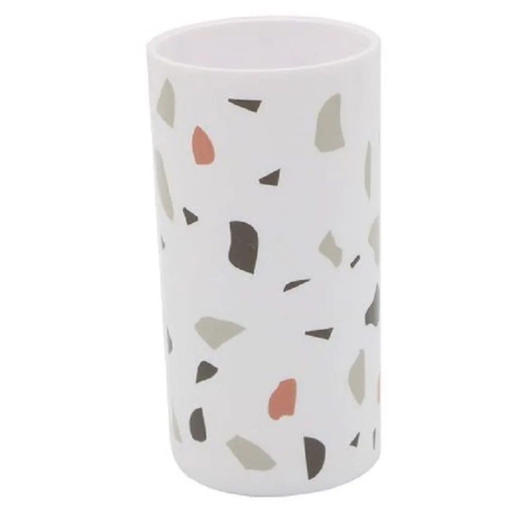 BICCHIERE PORTA SPAZZOLINO GRANIGLIA BIANCO MULTICOLORE PLASTICA 13X6.5CM 69840